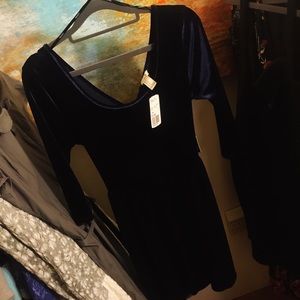 Navy Blue Velvet Cross-Back Skater Dress